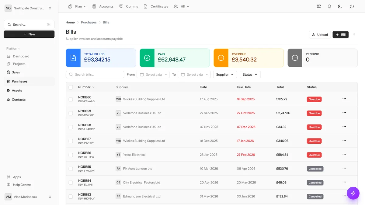Bills & Supplier Invoices — dynamik.app