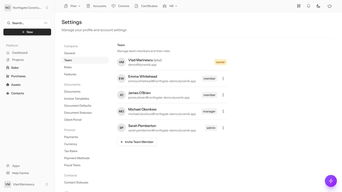 Team Management — dynamik.app
